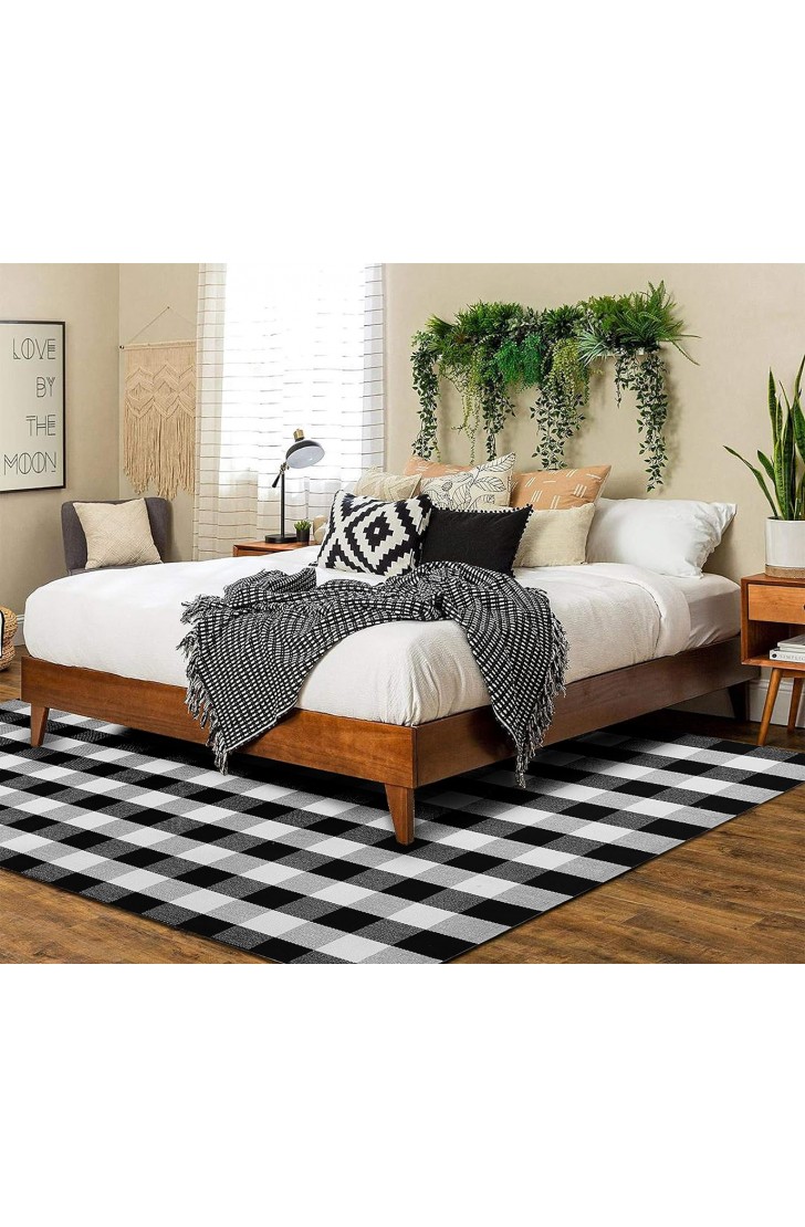 KOZYFLY Buffalo Plaid Area Rugs Black and White Checkered Rug